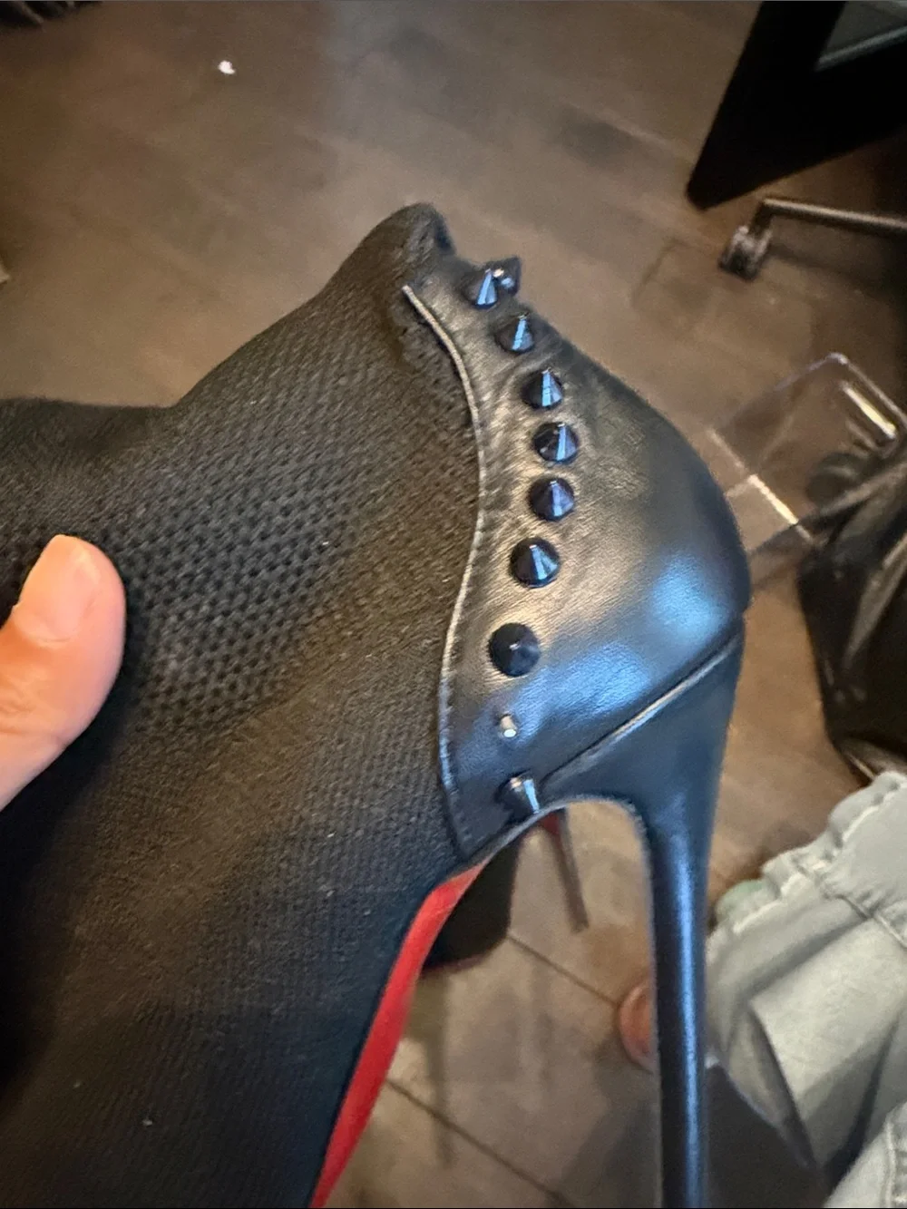 Red bottoms Black Knee-High Stiletto Boot with Red Sole inspired
